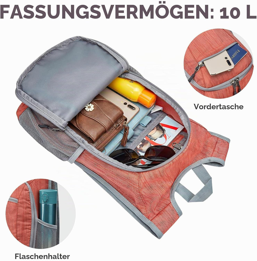 G4Free 10/15/20L Faltbarer Rucksack Klein, Wanderrucksack Leicht, Tagesrucksack Damen Herren für Wan