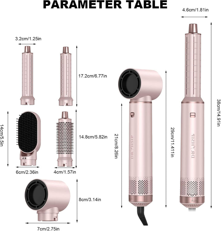 Dryhsip Warmluftbürste, 5 In 1 Hair Styler Für Reisen, Alltag, Geschenke, Heissluftbürste, Stylingbü