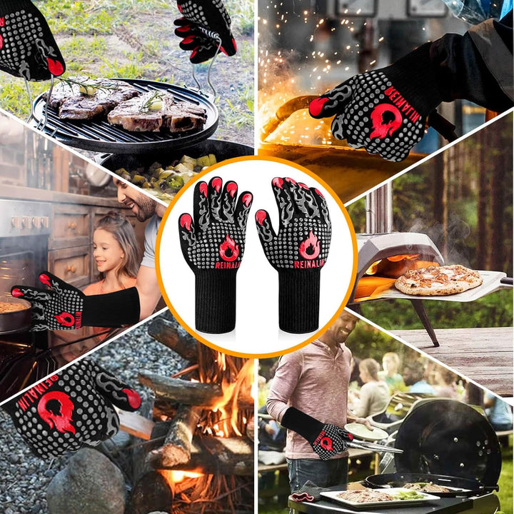 Reinalin Grillhandschuhe Hitzebeständig bis 800°C, Ofenhandschuhe Topfhandschuhe Feuerfeste Handschu