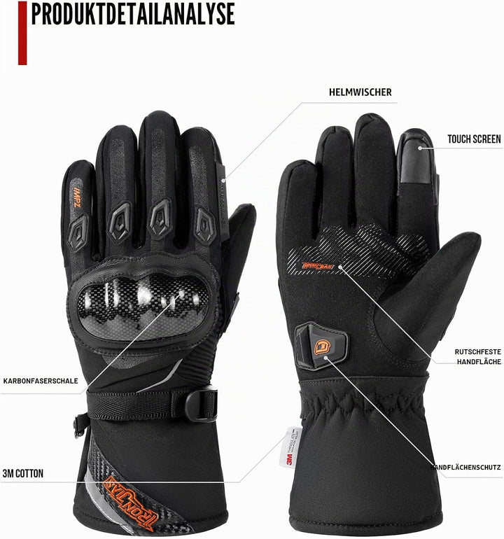 BORLENI Winter Motorradhandschuhe Herren, Motorrad Handschuhe Herr Warm Winterhandschuhe Wasserdicht