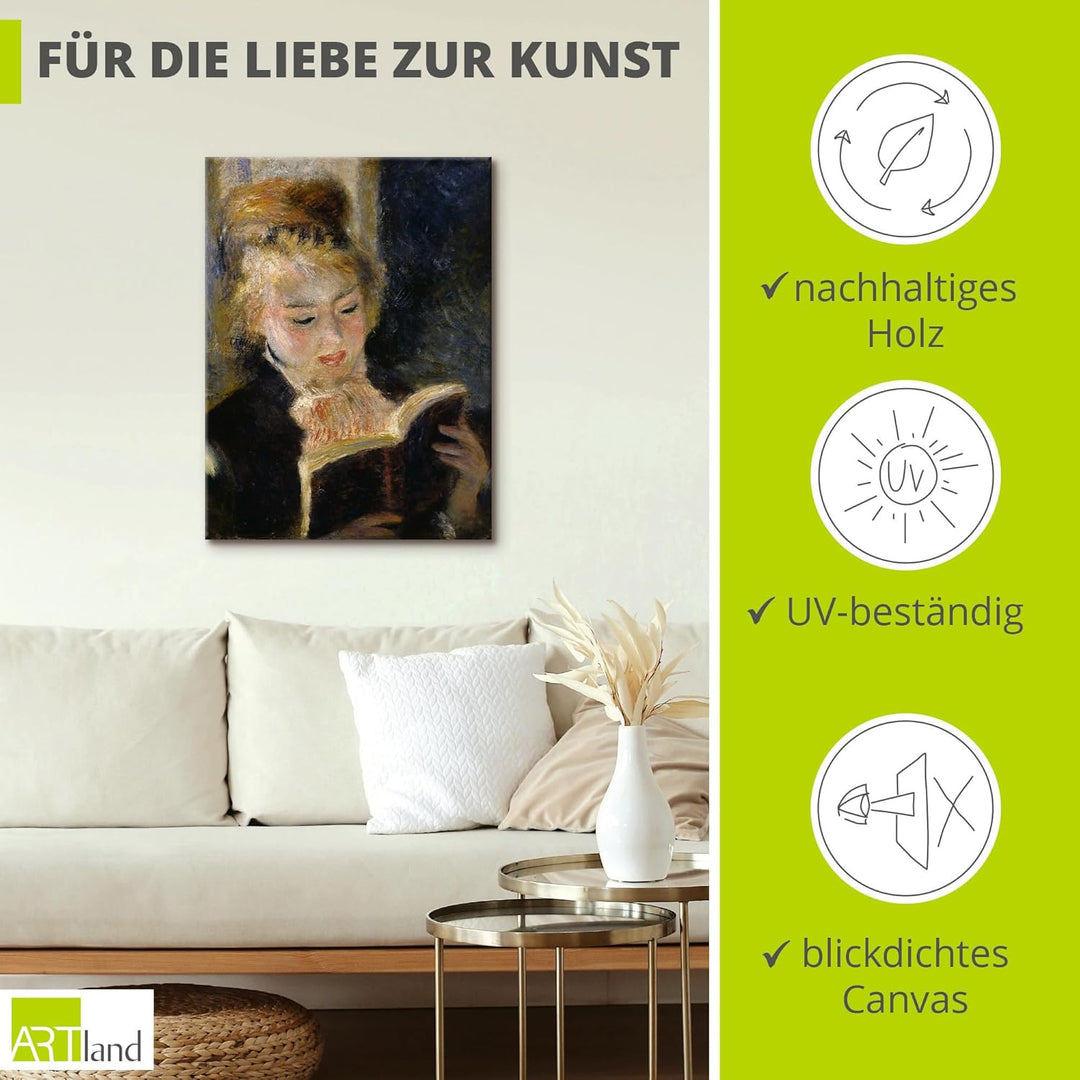 ARTland Leinwandbilder Wandbild Bild auf Leinwand 45x60 cm Wanddeko Frau Buch Lesendes Mädchen Impre