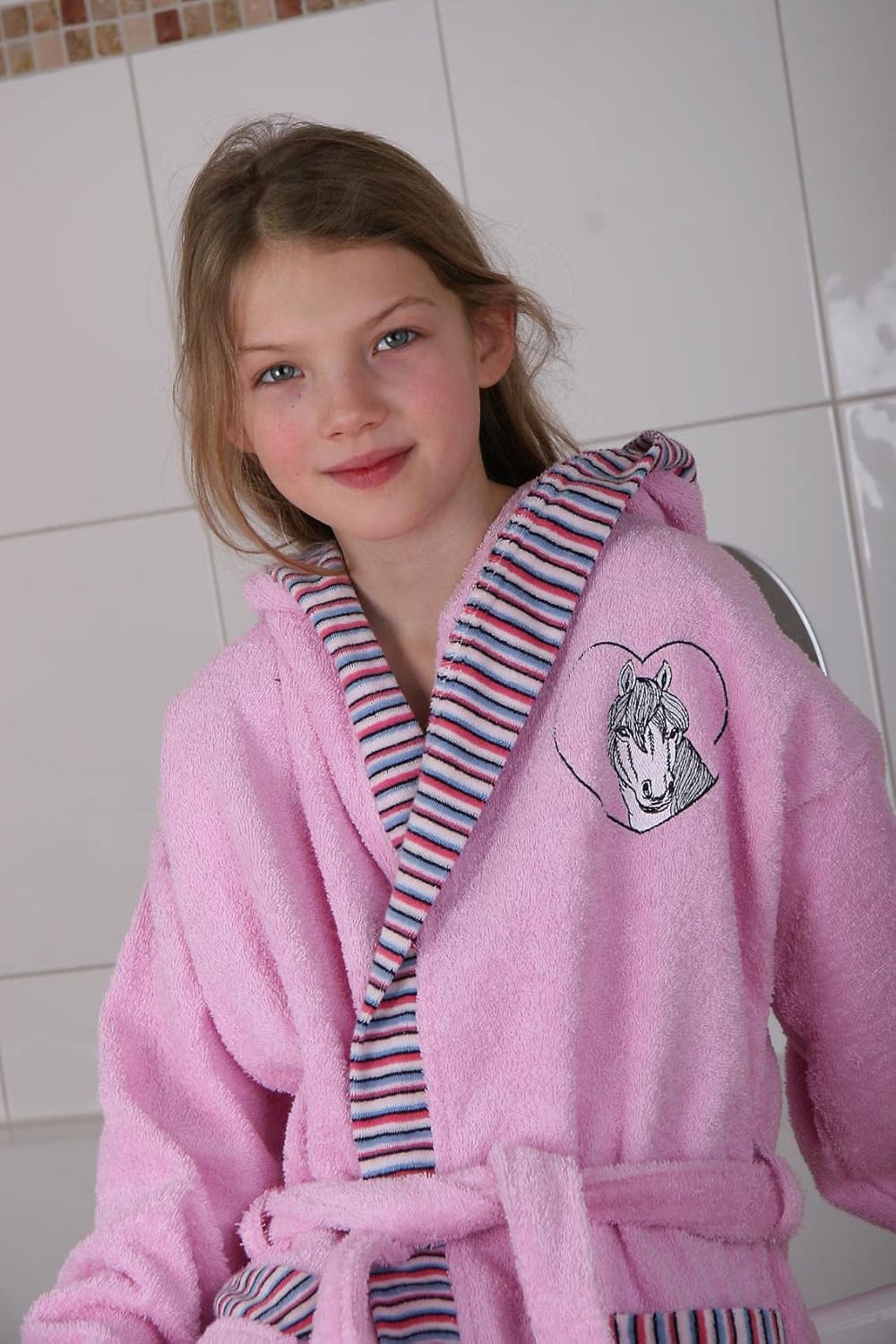 Wörner Südfrottier Bademantel Mädchen Pferd rosa Frottee 164 Rosa, 164 Rosa