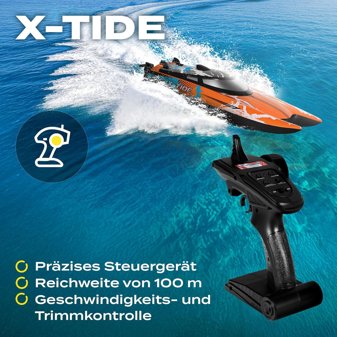 Overmax X-Tide Ferngesteuertes RC-Speedboat Rennboot mit LED 25 km/h 1200 mAh Akkus 34 Minuten Spass