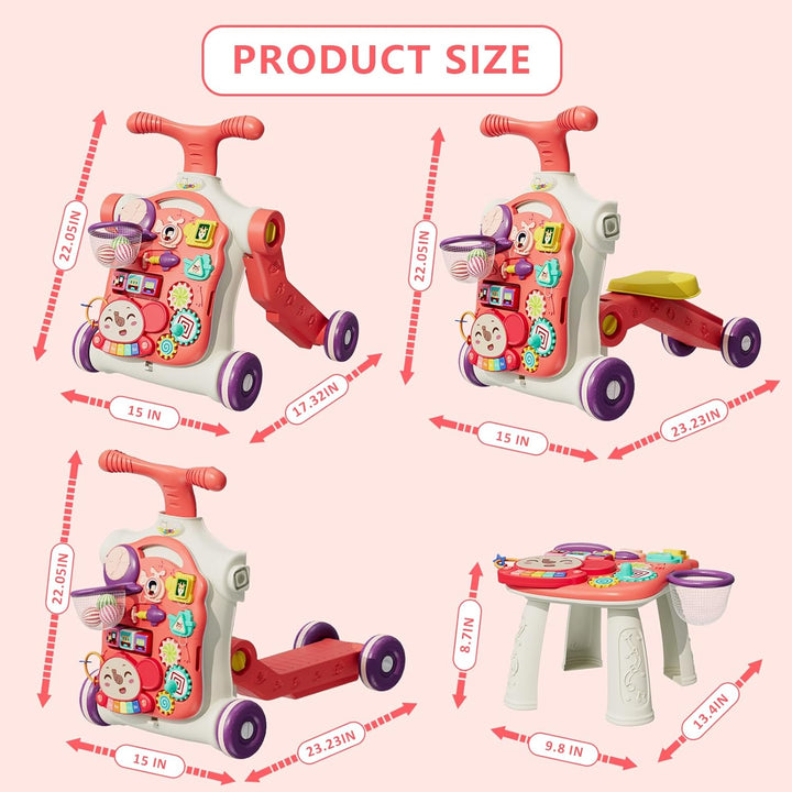 HYES 5 in 1 Lauflernwagen, Baby Spiel und Lauflernhilfe mit Musik und Abnehmbarem Spielboard, Laufwa