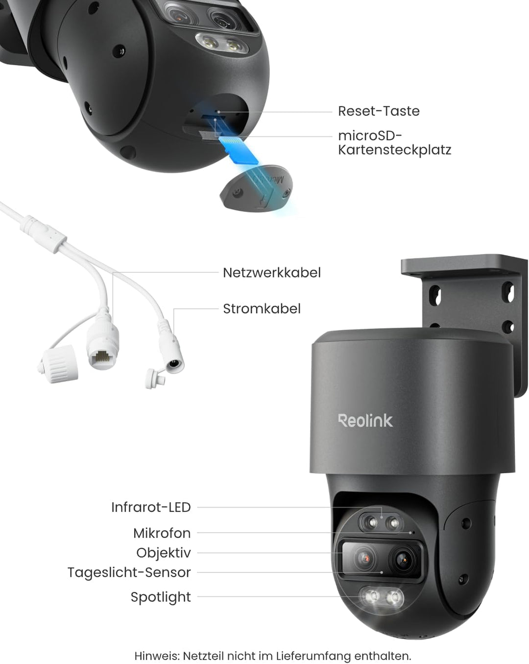 Reolink 4K 8MP PTZ PoE Überwachungskamera Aussen mit Dual-Objektiv, 6X Hybridzoom, 355°/90° Schwenkb