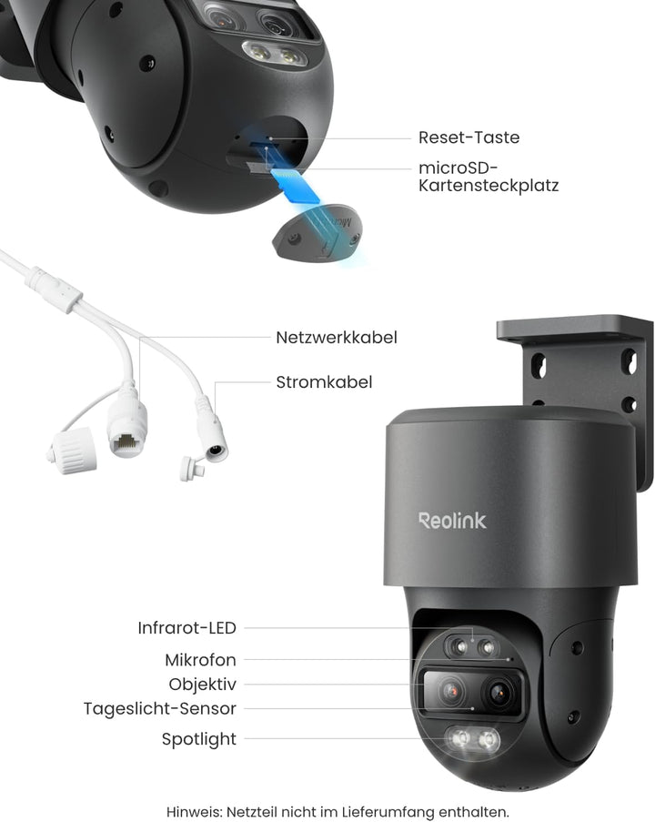Reolink 4K 8MP PTZ PoE Überwachungskamera Aussen mit Dual-Objektiv, 6X Hybridzoom, 355°/90° Schwenkb