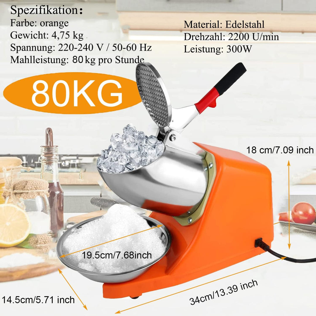 Elektrischer Ice Crusher, 300W Eiszerkleinerer 80kg/h,Doppelmesser Eiscrusher, Doppelmesser Eiscrush