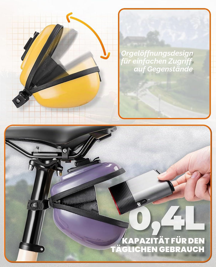 ROCKBROS Fahrrad Satteltaschen Hard Shell Fahrradsitz Tasche für MTB Rennrad E-Bike 0,4 L mit Halter