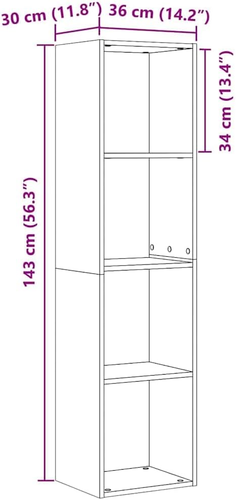vidaXL Bücherregal/TV-Schrank Altholz-Optik 36x30x143 cm Holzwerkstoff, Bücherregal, Büroregal, Akte