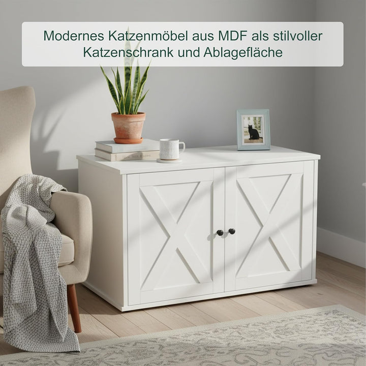 Relaxdays Katzenschrank für Katzentoilette, Separate Trennwand, Eingang, Katzenklo verstecken, HBT: