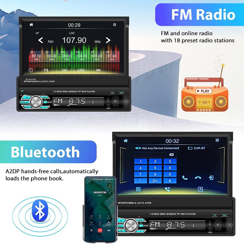 Podofo Autoradio 1 Din mit Apple Carplay und Android Auto, 7 Zoll Bildschirm Autoradio mit Bluetooth