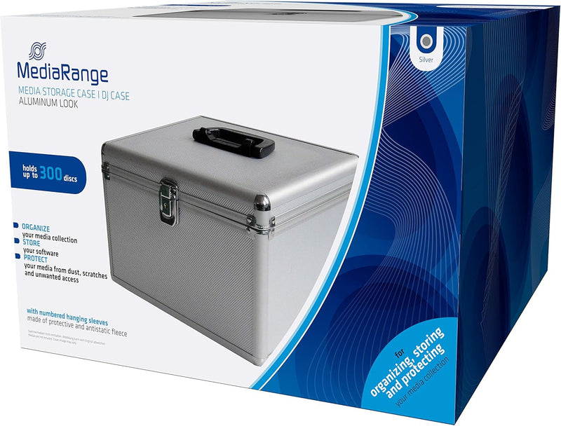 MediaRange Archivierungskoffer für 300 Discs, Aluminium-Optik, mit Einhängetaschen, silber Single, S