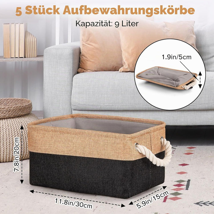 Aufbewahrungskörbe für Regale mit Baumwollseilgriffen, faltbare Aufbewahrungsboxen aus Stoff und Seg