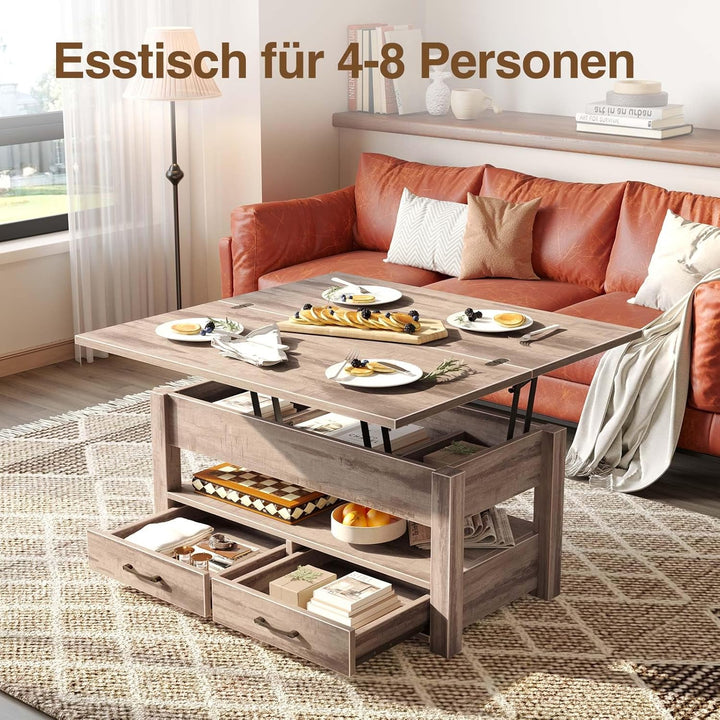 Rolanstar Couchtisch Höhenverstellbar, Wohnzimmertisch mit Schublade & verstecktem Fach, Kaffeetisch