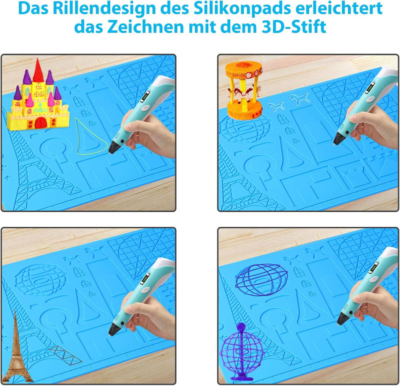 Dikale 3D Druck Stift Zeichenwerkzeug Silikonmatte Schlossmuster Blau Medium mit 1,75mm PLA Filament