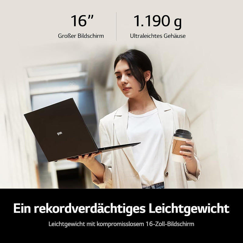 LG gram (2023) 16 Zoll Ultralight Notebook - 1.190 g Intel Core i7 Laptop (16GB RAM, 512GB SSD, 22h