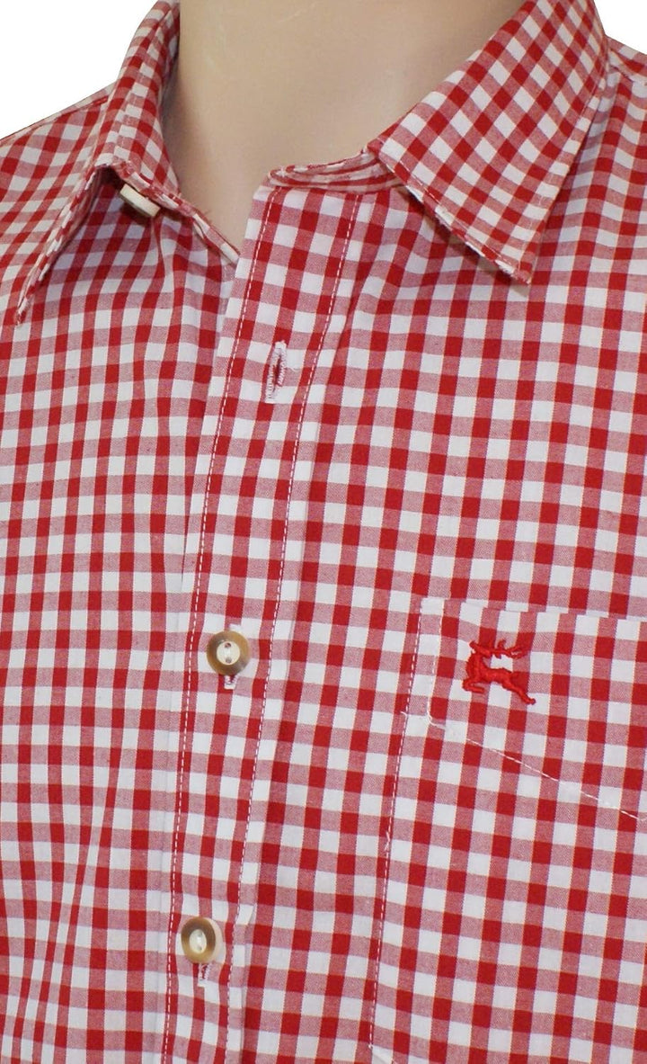 orbis Textil Trachtenhemd Karo Trachten-Pfoadl Karohemd rot kariert Trachten-Hemd Herrenhemd Tracht