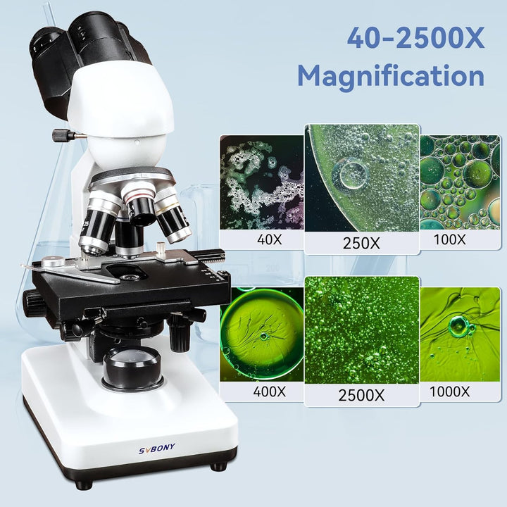 Svbony SM201 Binokular Compound Mikroskop, 40X-2500X Lab Binokular Mikroskop, LED Beleuchtung Koaxia
