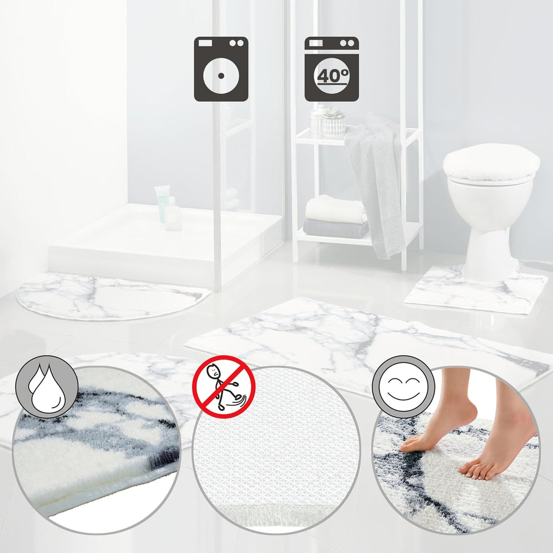 Erwin Müller WC-Vorlage ohne Ausschnitt, rutschhemmend Marmor weiss Grösse 50x50 cm - sehr saugfähig