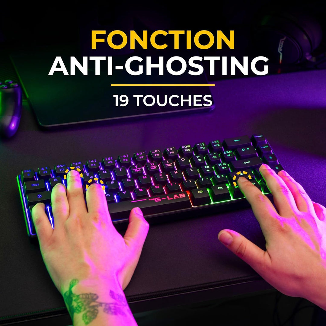 The G-Lab Combo Hydrogen WL Gaming-Tastatur, kabellos, 60% AZERTY FR RGB – Gaming-Maus 7200 DPI – Du