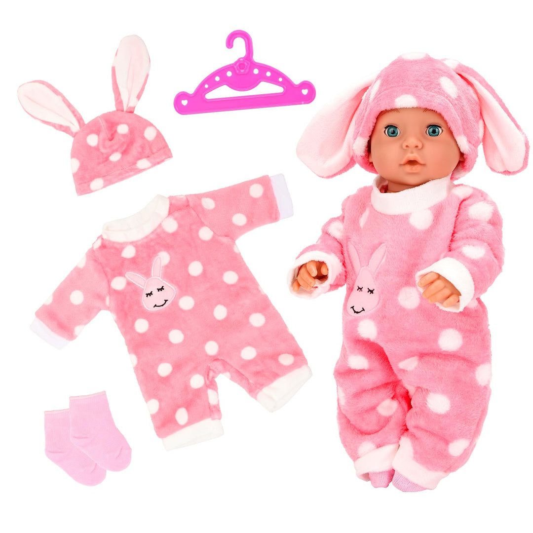 Miunana Kleidung Bekleidung Outfits Schlafanzug für Baby Puppen, Pink Puppenkleidung 35-43 cm mit Kl