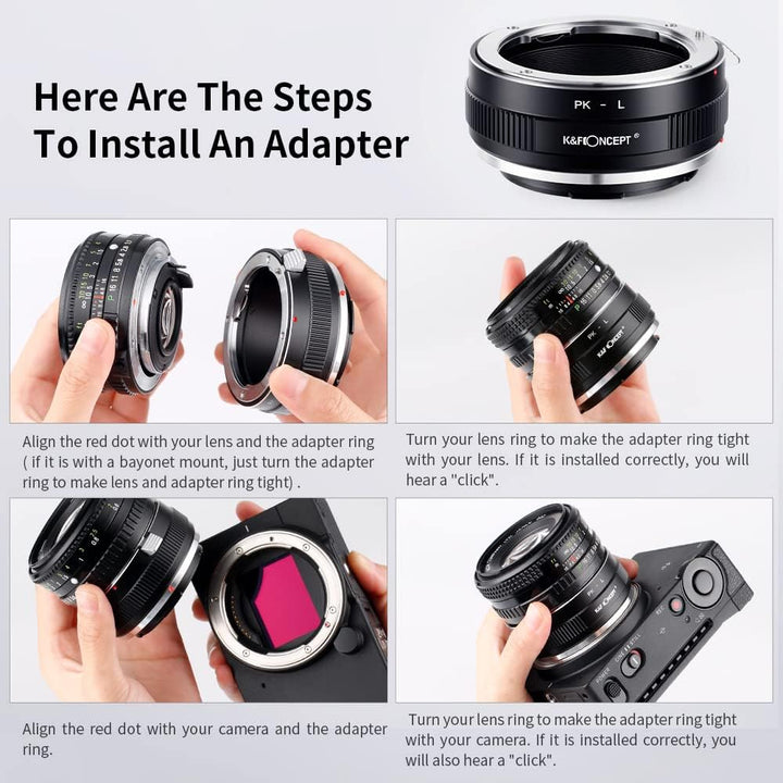 K&F Concept Objektivhalterungsadapter PK-L Manueller Fokus, kompatibel mit Pentax K(PK)-Objektiven a