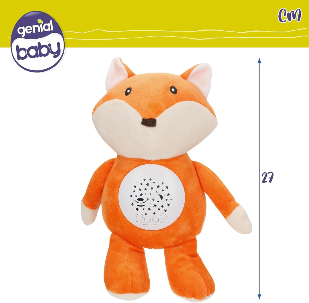 COLORBABY Genial Baby Projektor, Sterne, Fuchs, 27 cm, Nachtlicht und Timer, Plüschtier zur Entfernu