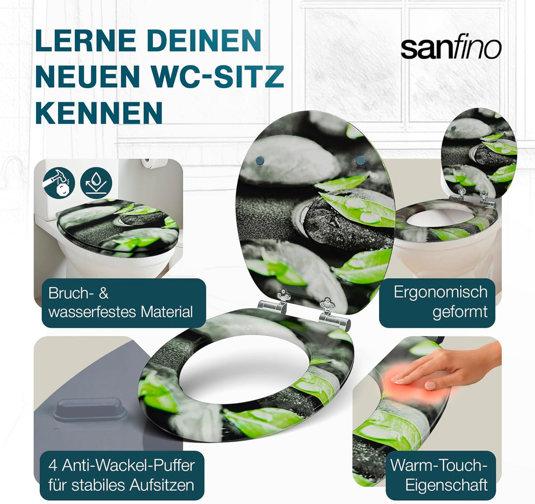 SANFINO® Premium WC Sitz mit Absenkautomatik – hochwertige Toilettendeckel aus Holz, viele bunte Mot