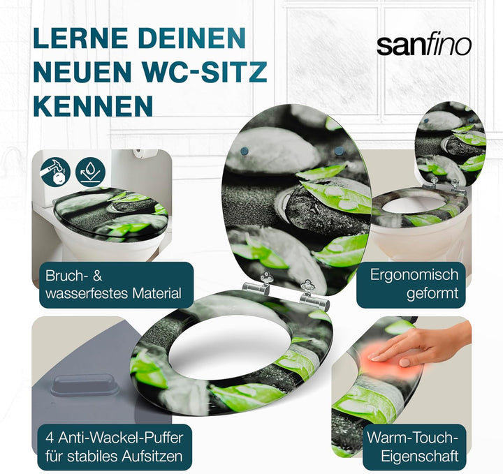 SANFINO® Premium WC Sitz mit Absenkautomatik – hochwertige Toilettendeckel aus Holz, viele bunte Mot