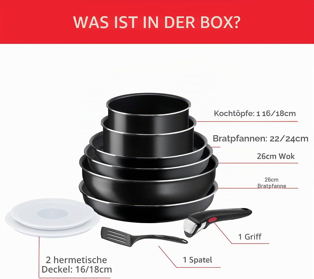 Tefal Ingenio Easy On Kochgeschirr, 10-teilig, Antihaftbeschichtung, Kochstart, Diffusionsbasis, ges