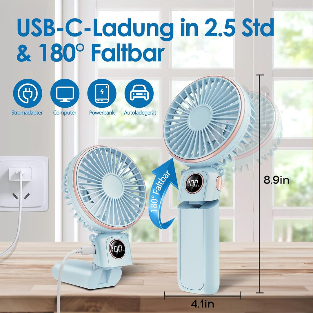 BEYYON Tragbarer Handventilator, 3-in-1 USB Ventilator Hand, leiser Mini Ventilator mit LED-Display,