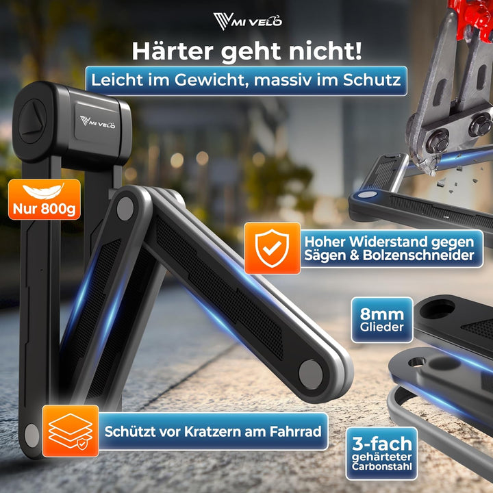 MIVELO Fahrradschloss Faltschloss hohe Sicherheit 85cm lang I Fahrrad Schloss mit Schlüssel inkl. Ha