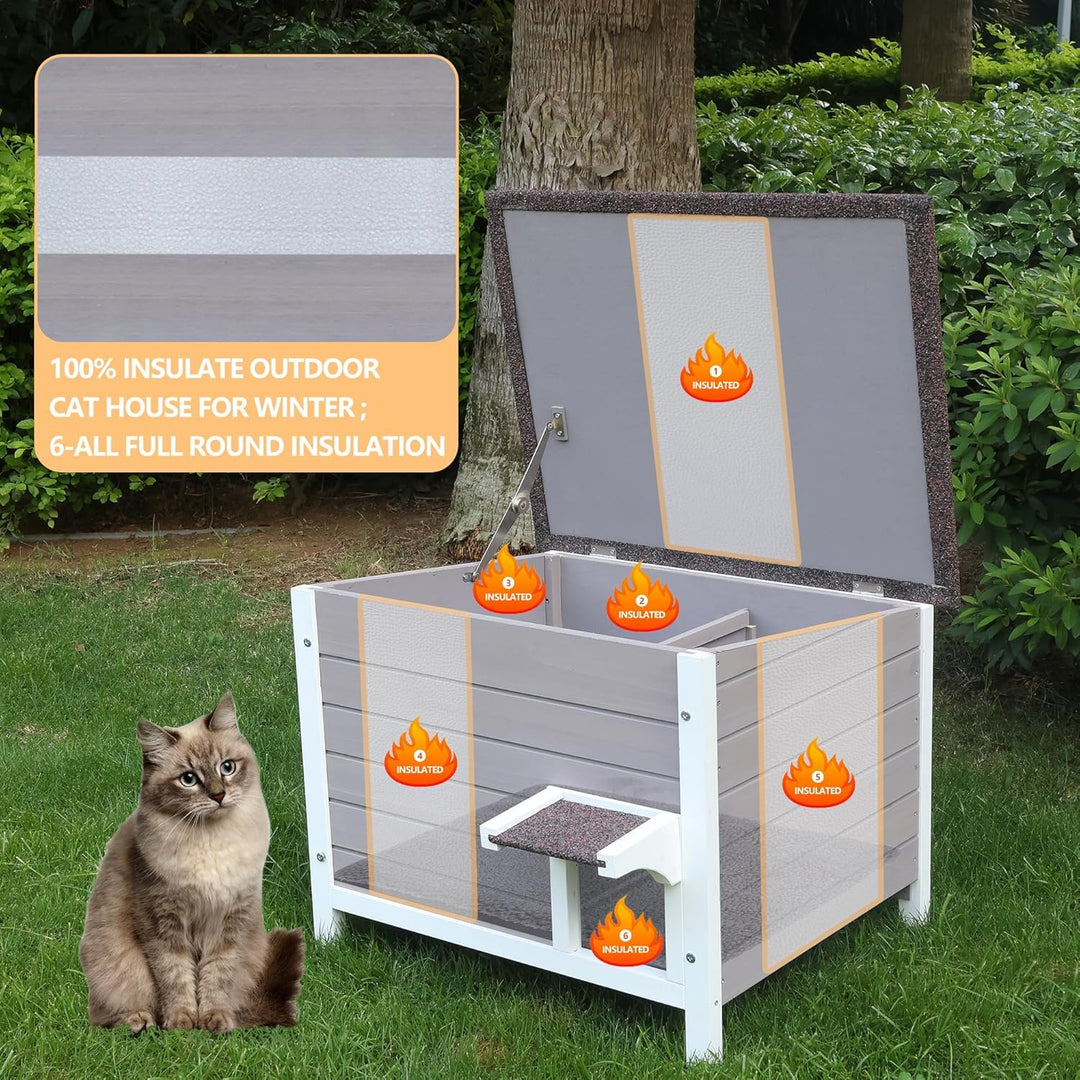 Outdoor Katzenhaus, 100% isoliert Outdoor-Katzenhäuser mit Matte für Winter für verwilderte Katzen w