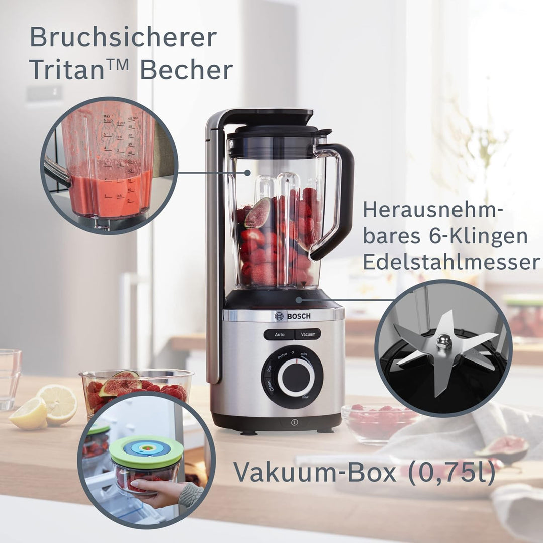 Bosch Vakuum-Standmixer VitaPower Serie 8 MMBV622M, starke Mixleistung, vitaminschonende Zubereitung