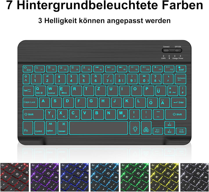 Tastatur Hülle für Samsung Galaxy Tab S6 Lite 10,4 Zoll 2024/2022/2020, 7 Farben Beleuchtung, Keyboa
