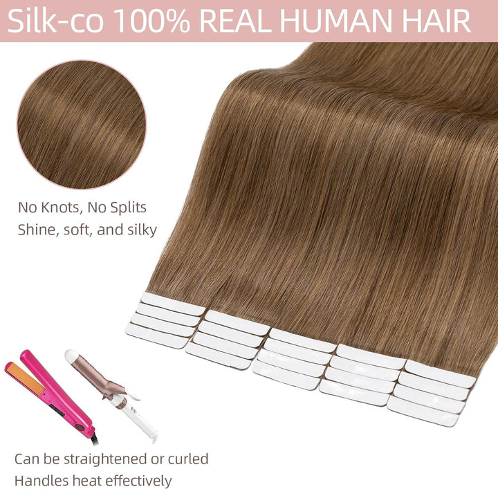 Silk-co Tape in Extensions Echthaar 40stk, Remy Tape Extensions Echthaar, Skin Weft Haarextensions K