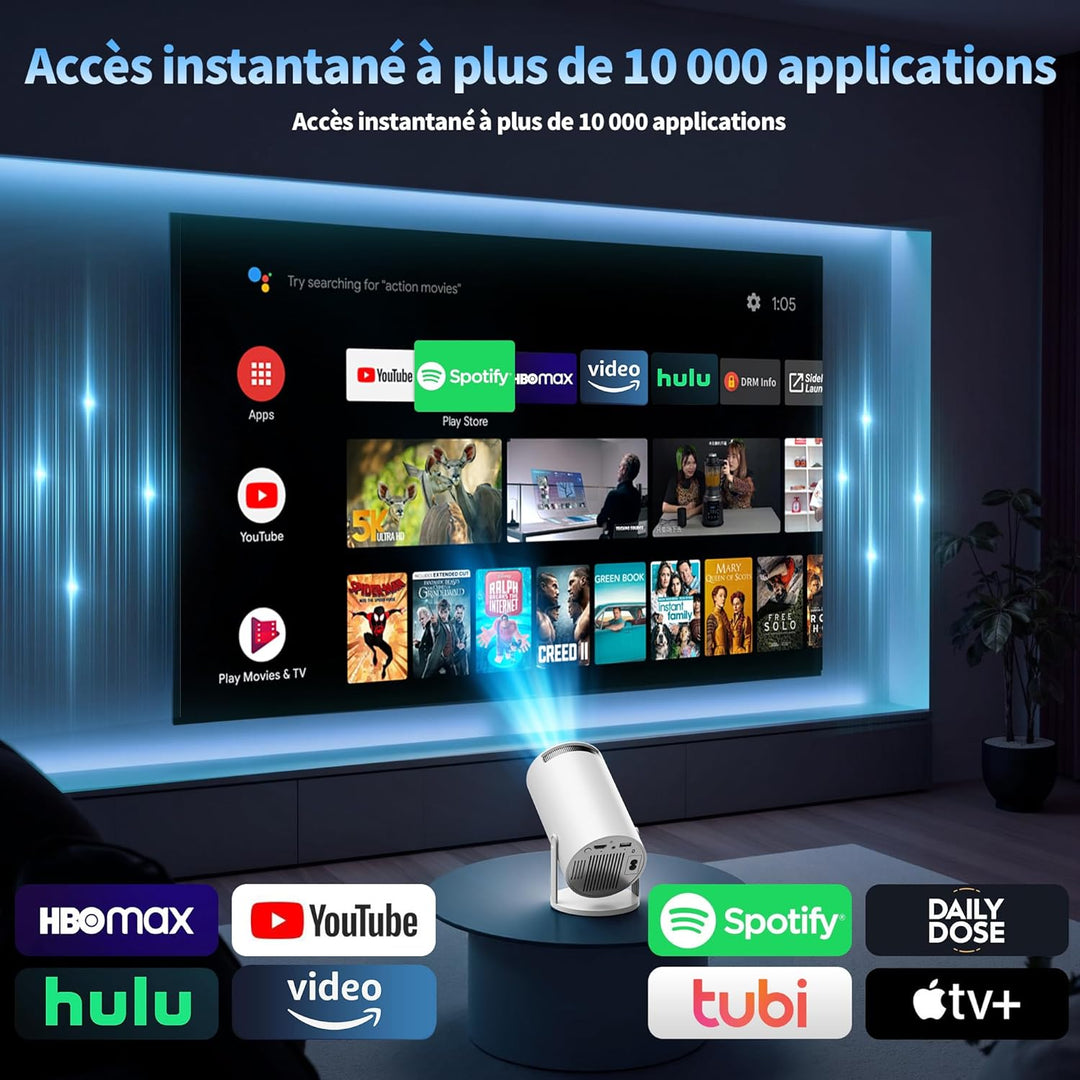 Vidéoprojecteur 1080P FHD Mini Projecteur Video 4K avec WiFi 6 BT5.2 Android TV, Portable Projecteur