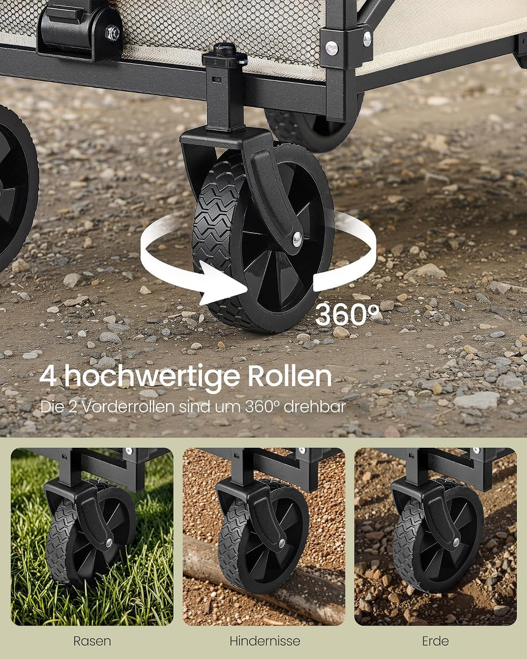 SONGMICS Kleiner Handwagen faltbar, Gartenwagen, kompakt, mit Griff | Mit 4 verstärkten Rollen, davo