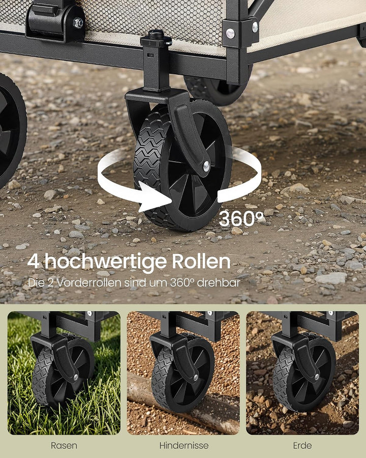 SONGMICS Kleiner Handwagen faltbar, Gartenwagen, kompakt, mit Griff | Mit 4 verstärkten Rollen, davo