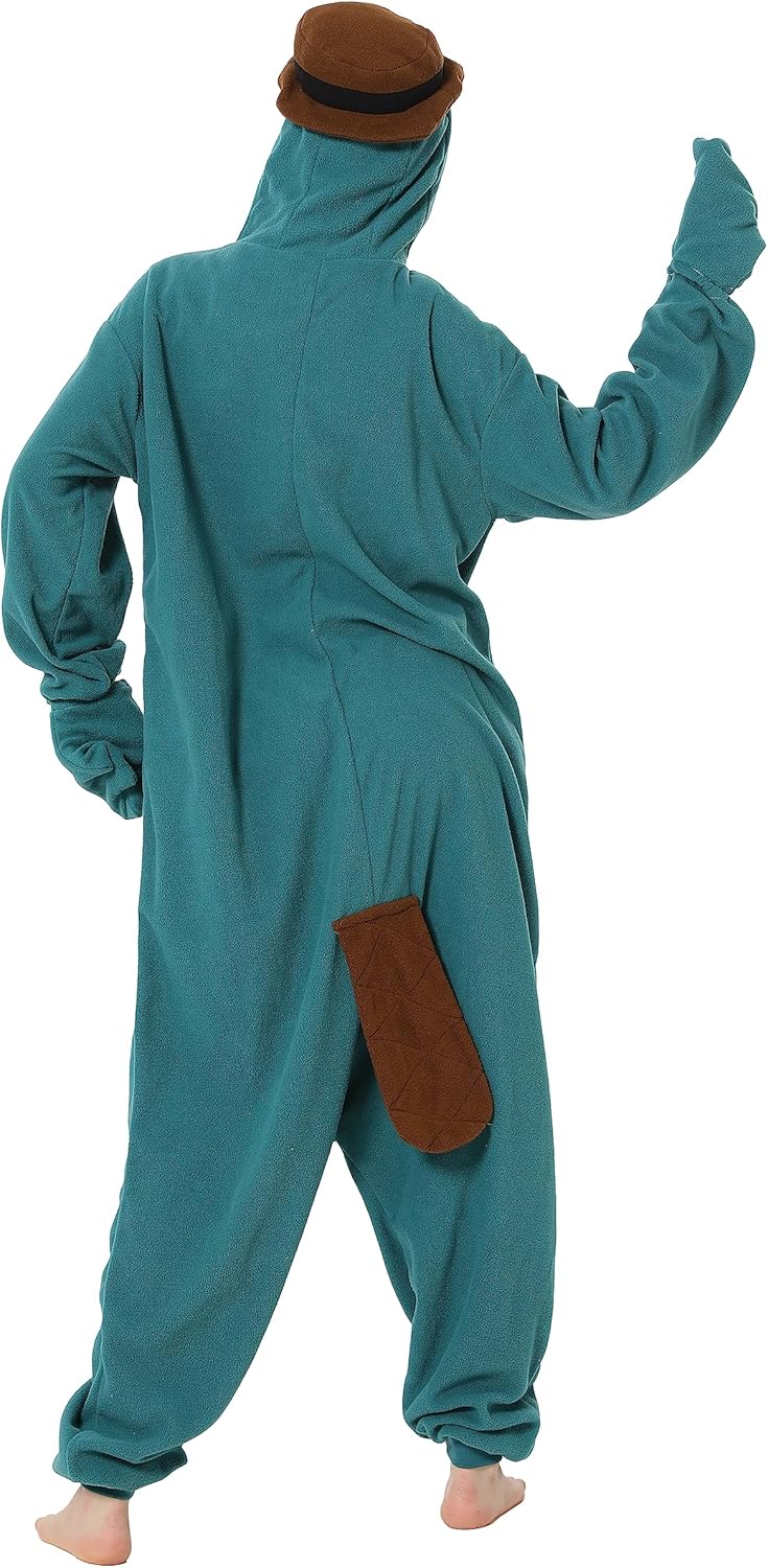 RANSUU Schnabeltier Kostüm Onesie Tier Jumpsuit Relaxo Kostuem Damen Herren Pyjama Halloween Schlafa