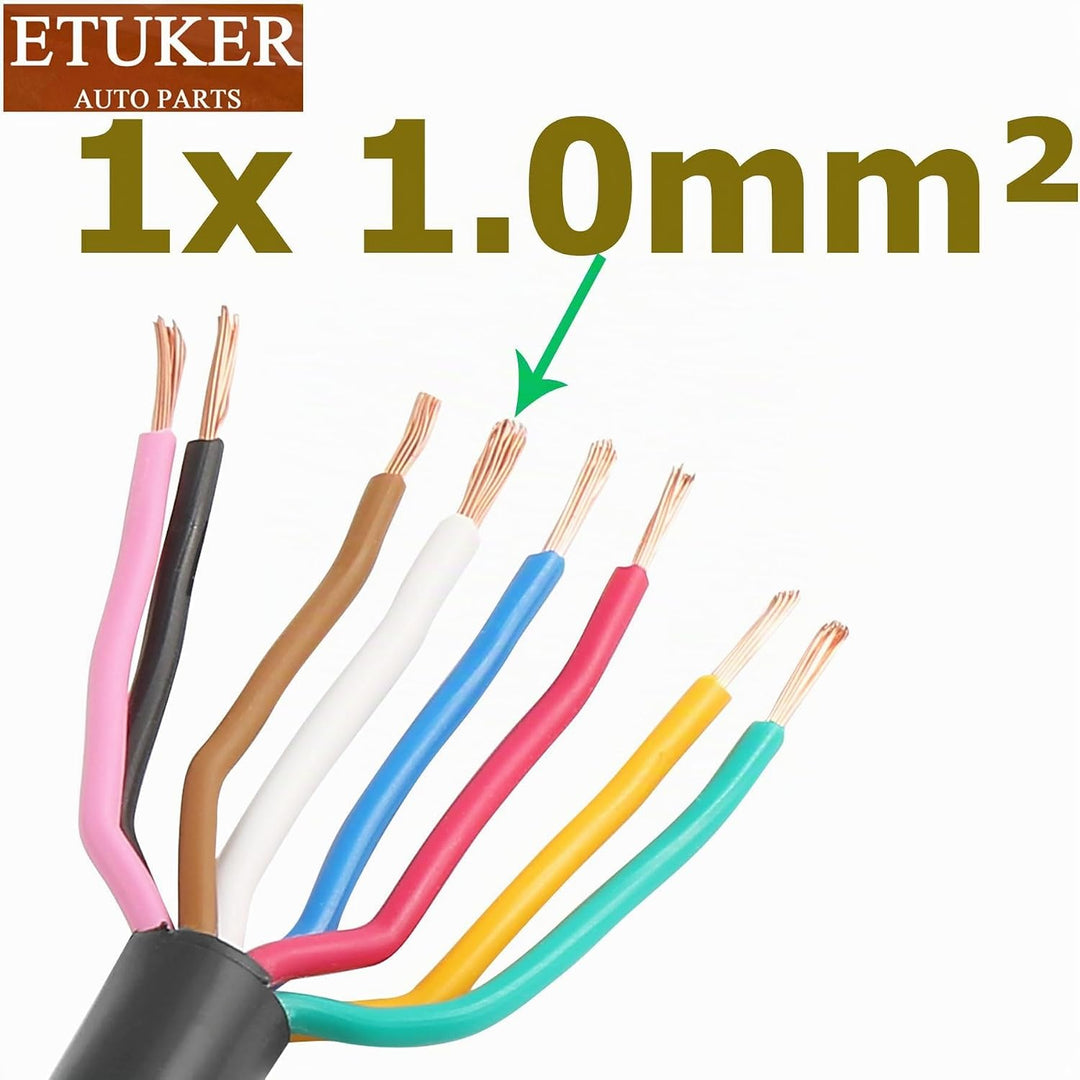ETUKER Fahrzeugkabel 8 adrig 5M Kabel Anhänger 8 polig Camping Fahrzeugleitung Kabelquerschnitt 7x0.