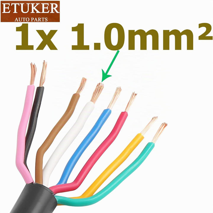 ETUKER Fahrzeugkabel 8 adrig 5M Kabel Anhänger 8 polig Camping Fahrzeugleitung Kabelquerschnitt 7x0.