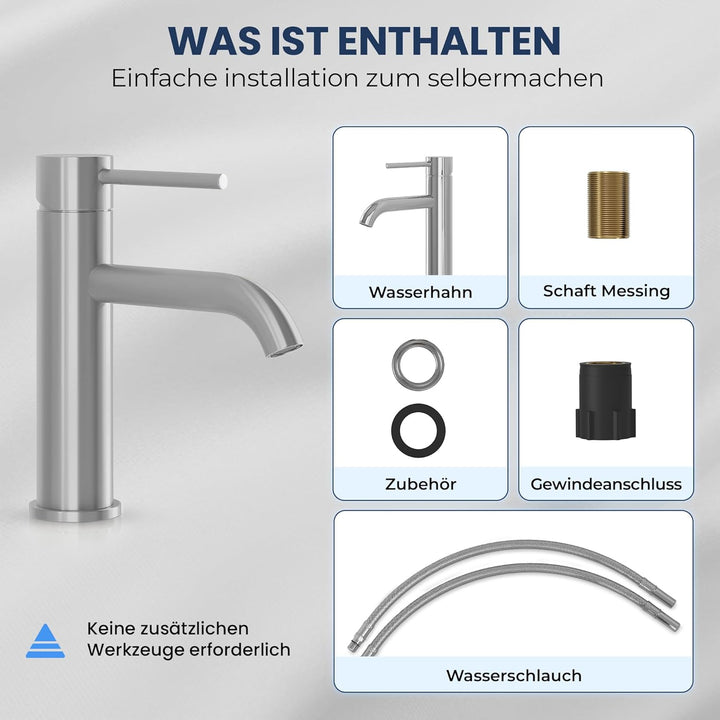 Søvang Wasserhahn Bad – Waschtischarmatur 18,3 cm, Waschbeckenarmatur Gebürsteter Edelstahl, Anti-Fi