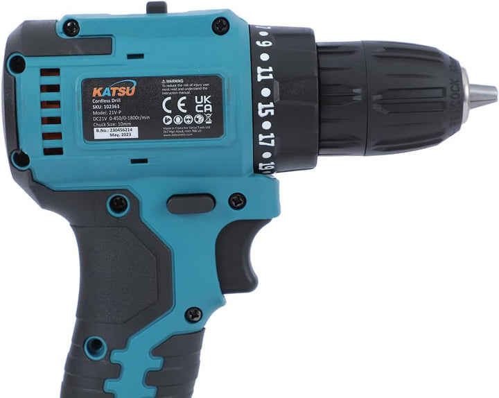 KATSU FIT-BAT Akku Bohrschrauber Brushless 21V Kompakte Akkuschrauber, 2 Geschwindigkeiten und LED-L