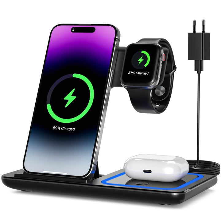 Kabelloses Ladegerät,Wireless Charger,3 in 1 Kabellose Ladestation, Schneller Kabelloser Ladeständer