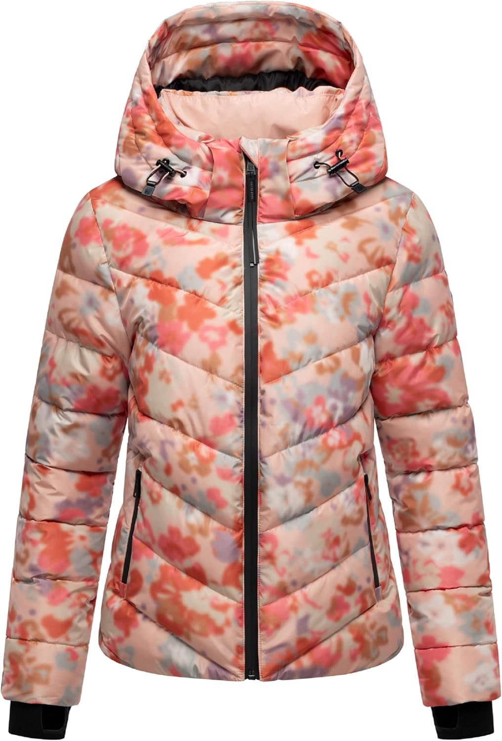 MARIKOO Damen Winterjacke warme Steppjacke mit abnehmbarer Kapuze Samuiaa XVI XS-3XL XS Wild Flower,