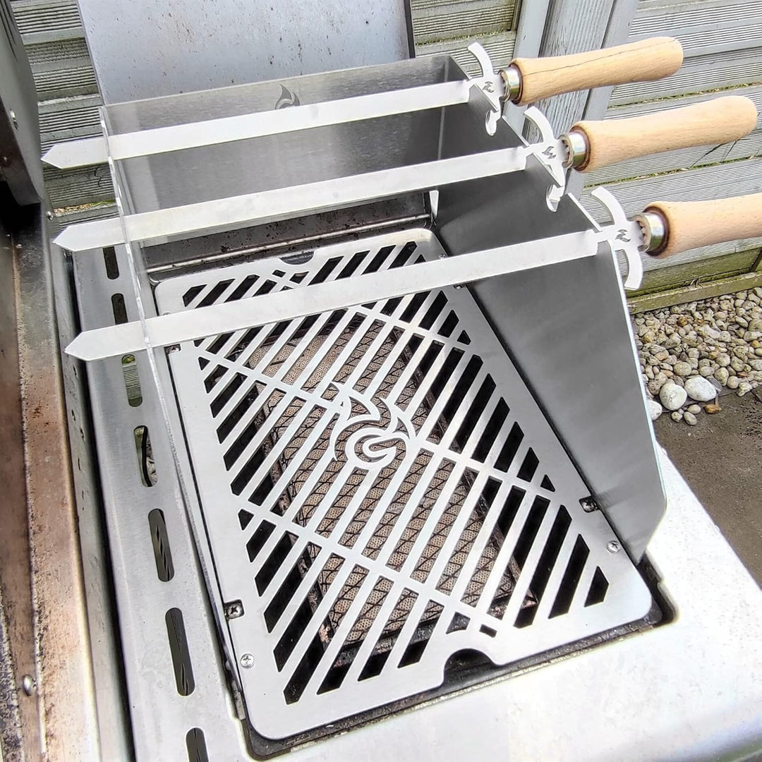 Grillrost.com Das Original Edelstahl Windschutz und Spiesshalter | für Napoleon grosse Sizzle Zone (