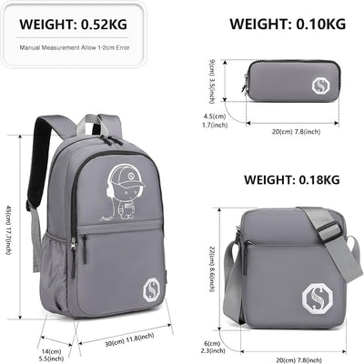 KONO Leuchtender Schulrucksack 3-in-1 Set, Anime Jungen Schulranzen Umhängetasche Federmäppchen, 15.