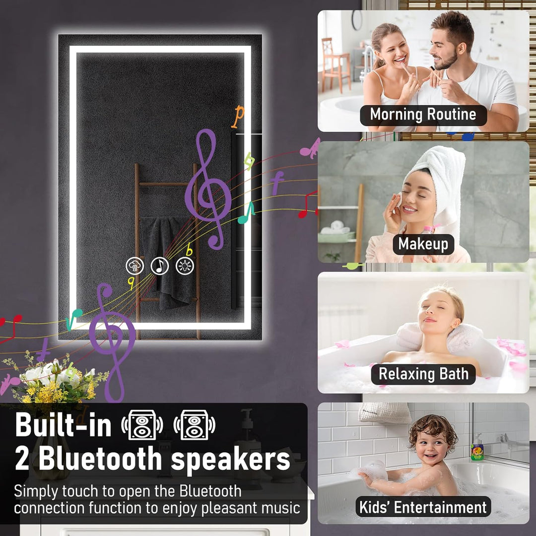Bluetooth Badspiegel mit Beleuchtung LED, 40x60cm Spiegel mit Light, Wandspiegel mit Frontbeleuchtun