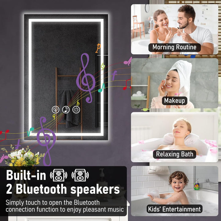 Bluetooth Badspiegel mit Beleuchtung LED, 40x60cm Spiegel mit Light, Wandspiegel mit Frontbeleuchtun